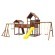 Детские городки JUNGLE PALACE + JUNGLE COTTAGE (без горки) + BRIDGE LINK (жесткий мост) + ROCK + Рукоход + гимнастические кольца + SWING (Джангл палас) из соснового бруса