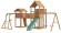 Детские городки JUNGLE PALACE + JUNGLE COTTAGE (без горки) + BRIDGE LINK (жесткий мост) + ROCK + Рукоход + гимнастические кольца + SWING (Джангл палас) из соснового бруса