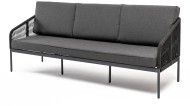 Канны диван 3-местный плетеный из роупа, каркас алюминий темно-серый (RAL7024) муар, роуп темно-серый круглый, ткань темно-серая 019