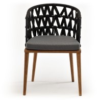 Диего стул плетеный из роупа, основание дуб, каркас из стали темно-серый (RAL7024) муар, роуп темно-серый круглый, ткань серая
